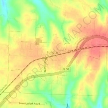 Fordland topographic map, elevation, terrain