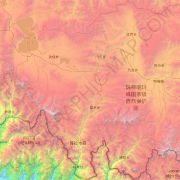 གཉའ་ལམ་རྫོང་ / 聂拉木县 / Nyalam topographic map, elevation, terrain