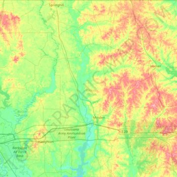 Webster Parish topographic map, elevation, terrain