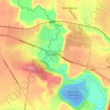 Batesford topographic map, elevation, terrain