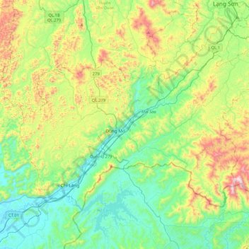 Chi Lăng District topographic map, elevation, terrain