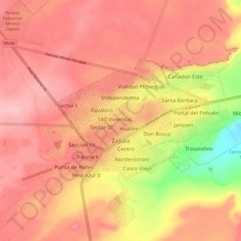 Zapala topographic map, elevation, terrain