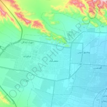 Najaf Abad topographic map, elevation, terrain