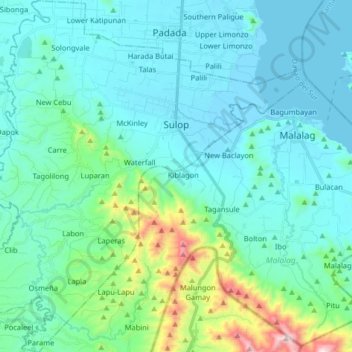 Sulop topographic map, elevation, terrain