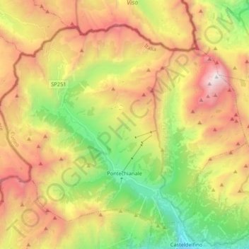 Pontechianale topographic map, elevation, terrain