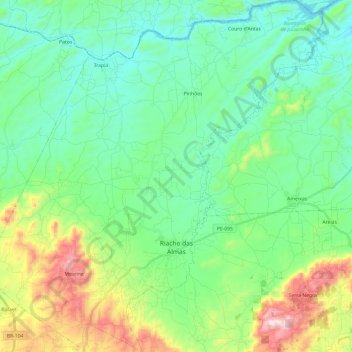 Riacho das Almas topographic map, elevation, terrain