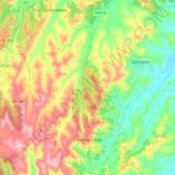 Cisterna d'Asti topographic map, elevation, terrain