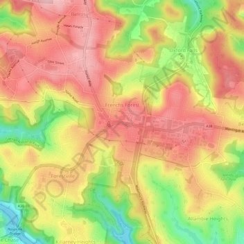 Frenchs Forest topographic map, elevation, terrain