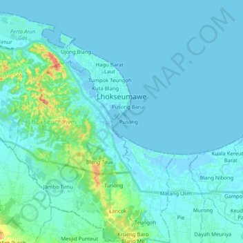 Lhokseumawe topographic map, elevation, terrain