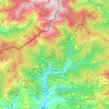 Pigna topographic map, elevation, terrain