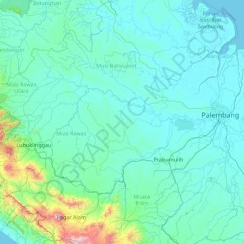 Musi River topographic map, elevation, terrain