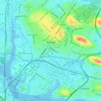 Everett topographic map, elevation, terrain