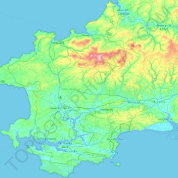 Pembrokeshire Coast National Park topographic map, elevation, terrain
