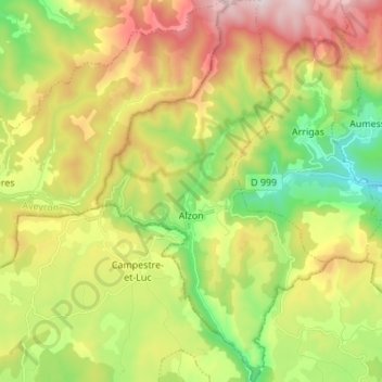 Alzon topographic map, elevation, terrain