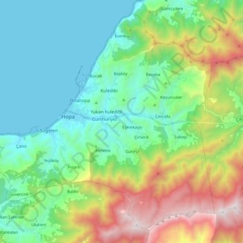 Hopa topographic map, elevation, terrain