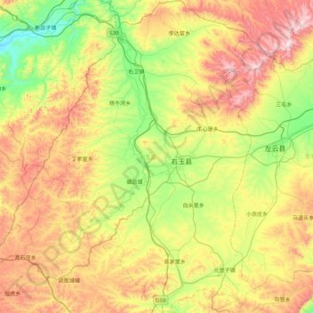 Youyu County topographic map, elevation, terrain