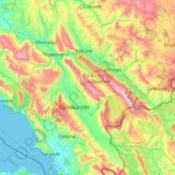 Gjirokastër County topographic map, elevation, terrain