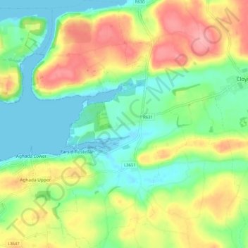 Rostellan topographic map, elevation, terrain