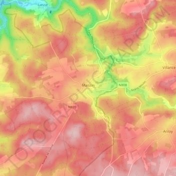 Maissin topographic map, elevation, terrain