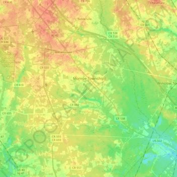 Monroe Township topographic map, elevation, terrain