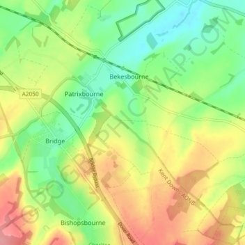 Bekesbourne-with-Patrixbourne topographic map, elevation, terrain