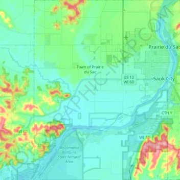 Town of Prairie du Sac topographic map, elevation, terrain