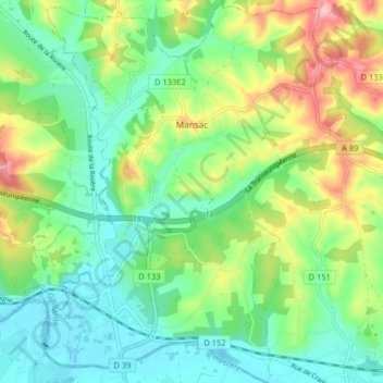 Mansac topographic map, elevation, terrain