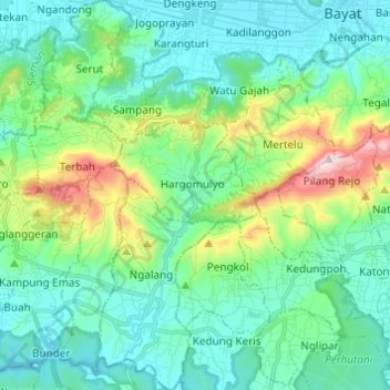 Gedangsari topographic map, elevation, terrain