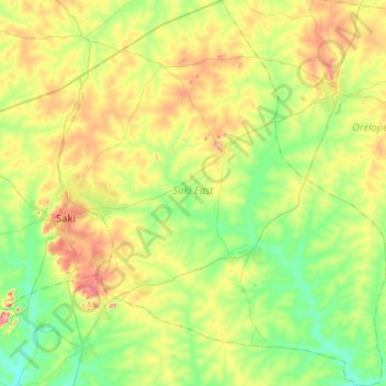 Saki East topographic map, elevation, terrain