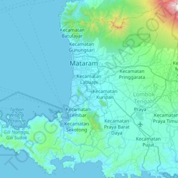 Lombok Barat topographic map, elevation, terrain