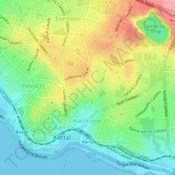 Karlıktepe Mahallesi topographic map, elevation, terrain