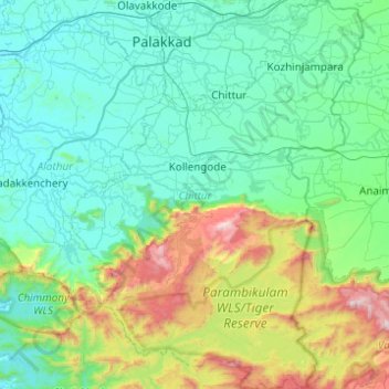 Chittur topographic map, elevation, terrain