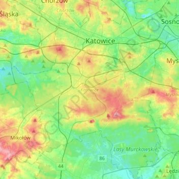 Katowice topographic map, elevation, terrain