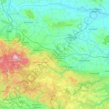 Landkreis Harz topographic map, elevation, terrain