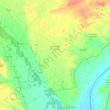 San Cebrián de Campos topographic map, elevation, terrain