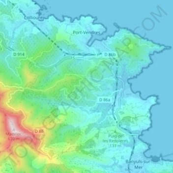 Port-Vendres topographic map, elevation, terrain