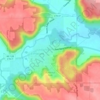 Elmwood topographic map, elevation, terrain