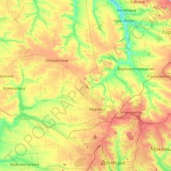 Ocheretyne settlement hromada topographic map, elevation, terrain