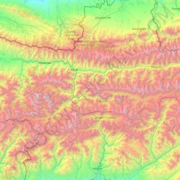 Ayni District topographic map, elevation, terrain