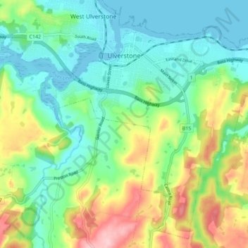 Ulverstone topographic map, elevation, terrain