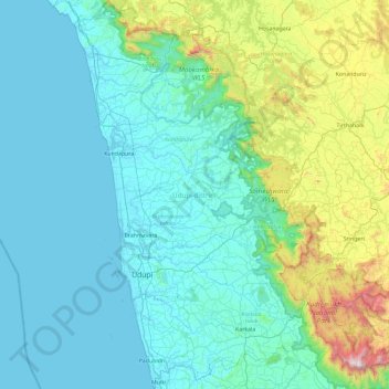 Udupi District Topographic Map, Elevation, Terrain