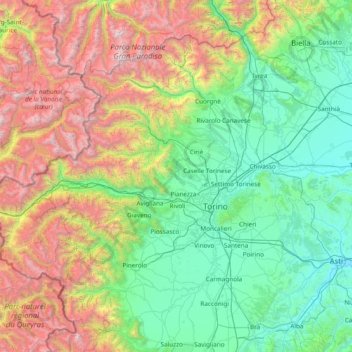 Torino topographic map, elevation, terrain