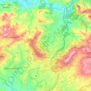 Aragona topographic map, elevation, terrain