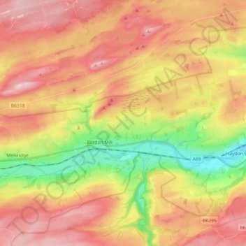 Bardon Mill topographic map, elevation, terrain