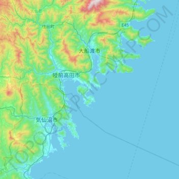 Ofunato topographic map, elevation, terrain