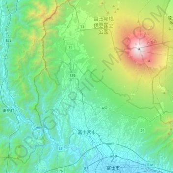 Fujinomiya topographic map, elevation, terrain