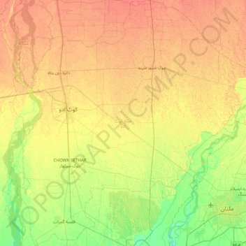 Kot Addu District topographic map, elevation, terrain