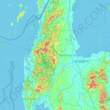 Surat Thani topographic map, elevation, terrain