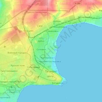 Taganrog City District topographic map, elevation, terrain