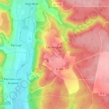 Les Hogues topographic map, elevation, terrain